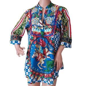 Antica Sartoria Italy Button Down Pattern Shirt Size Small